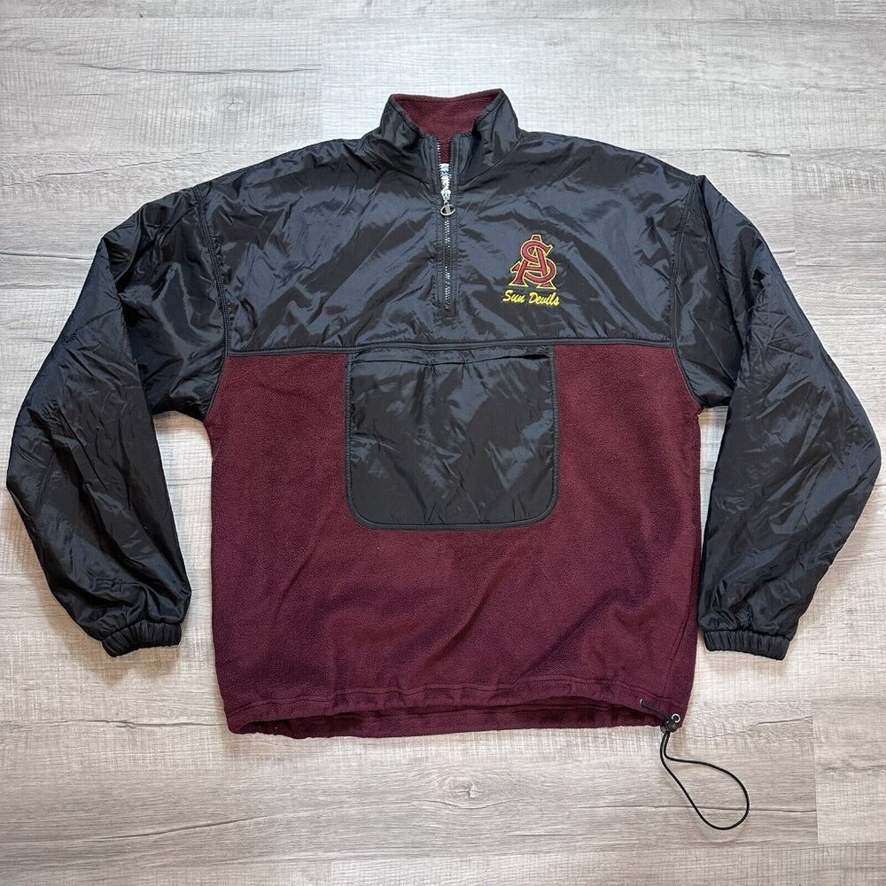 VINTAGE Arizona State Sun Devils 1/4 Zip Pullover Jacket Mens Sz Large Champion
